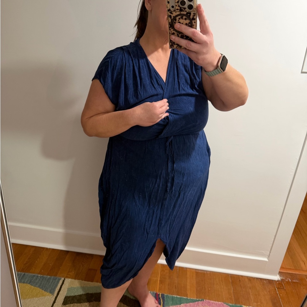 Anthropologie The Odell’s Asymmetrical Navy Blue Wrap Dress in L